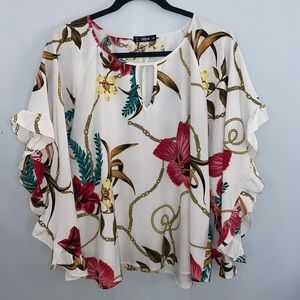 Plus- Ruffle Floral Blouse - 1X / 14